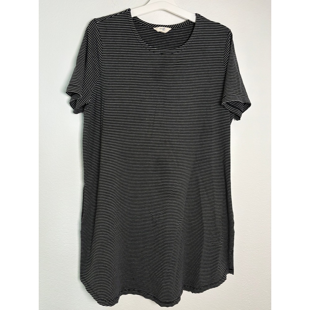 Terra & Sky Black White Striped T-Shirt Dress Short Sleeve Crew Neck Plus 0X 14W